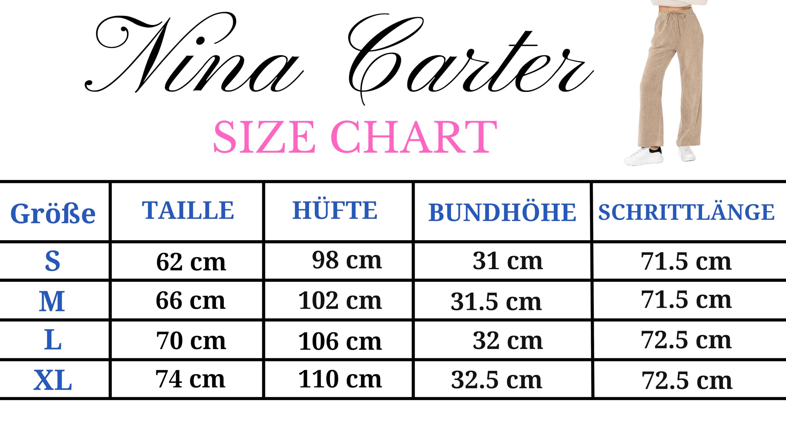 Nina Carter J253 Pantaloni da donna per il tempo libero – Pantaloni da jogging in velluto Relaxed Fit con vita elastica e gamba larga