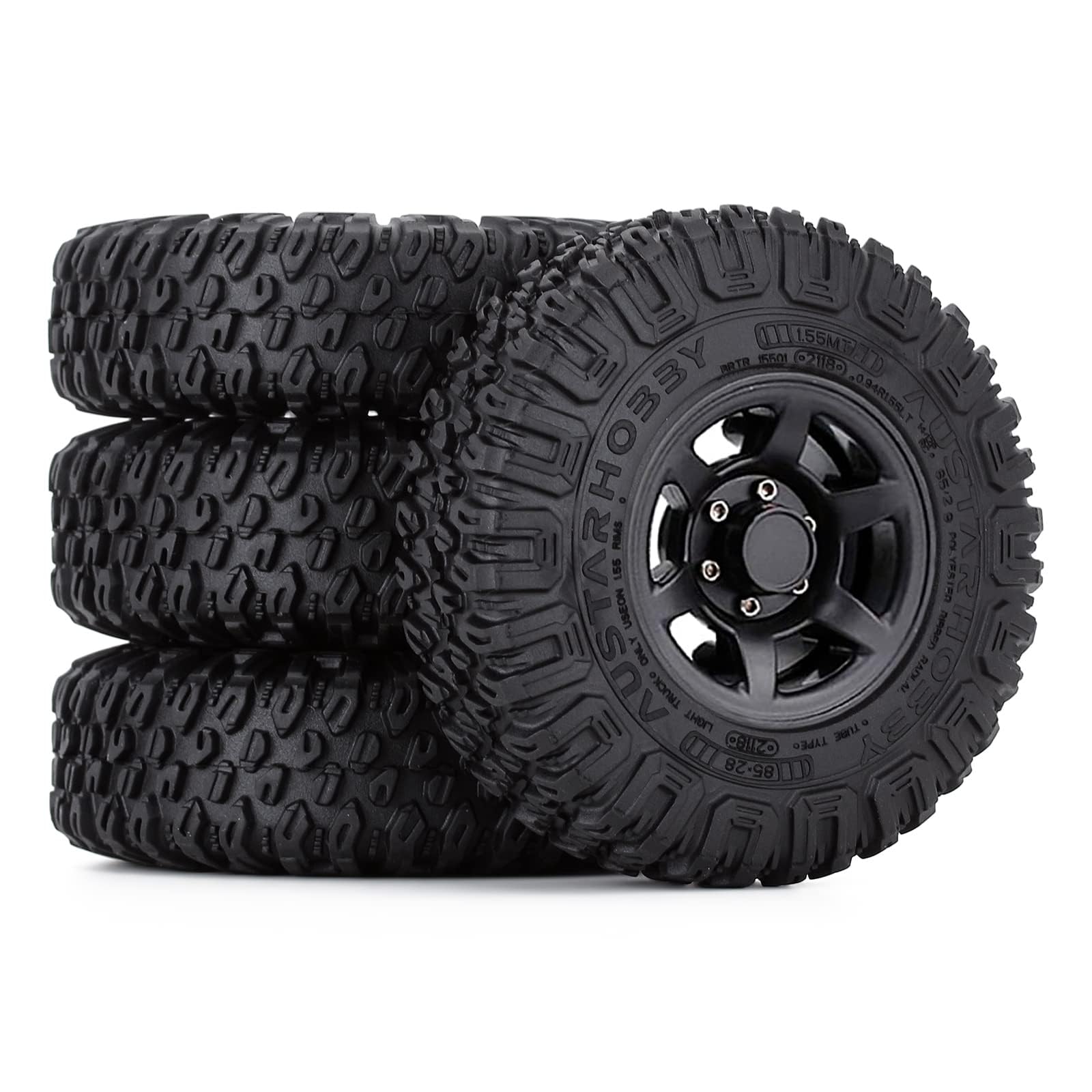 KINGCOO Lot de 4 pneus radiocommandés en caoutchouc 1,55" avec jantes en plastique Beadlock pour voiture 1/10 RC Crawler Car pour Axial AX90069 D90 TF2 Tamiya CC01 LC70 JIMNY Pièces de mise à niveau