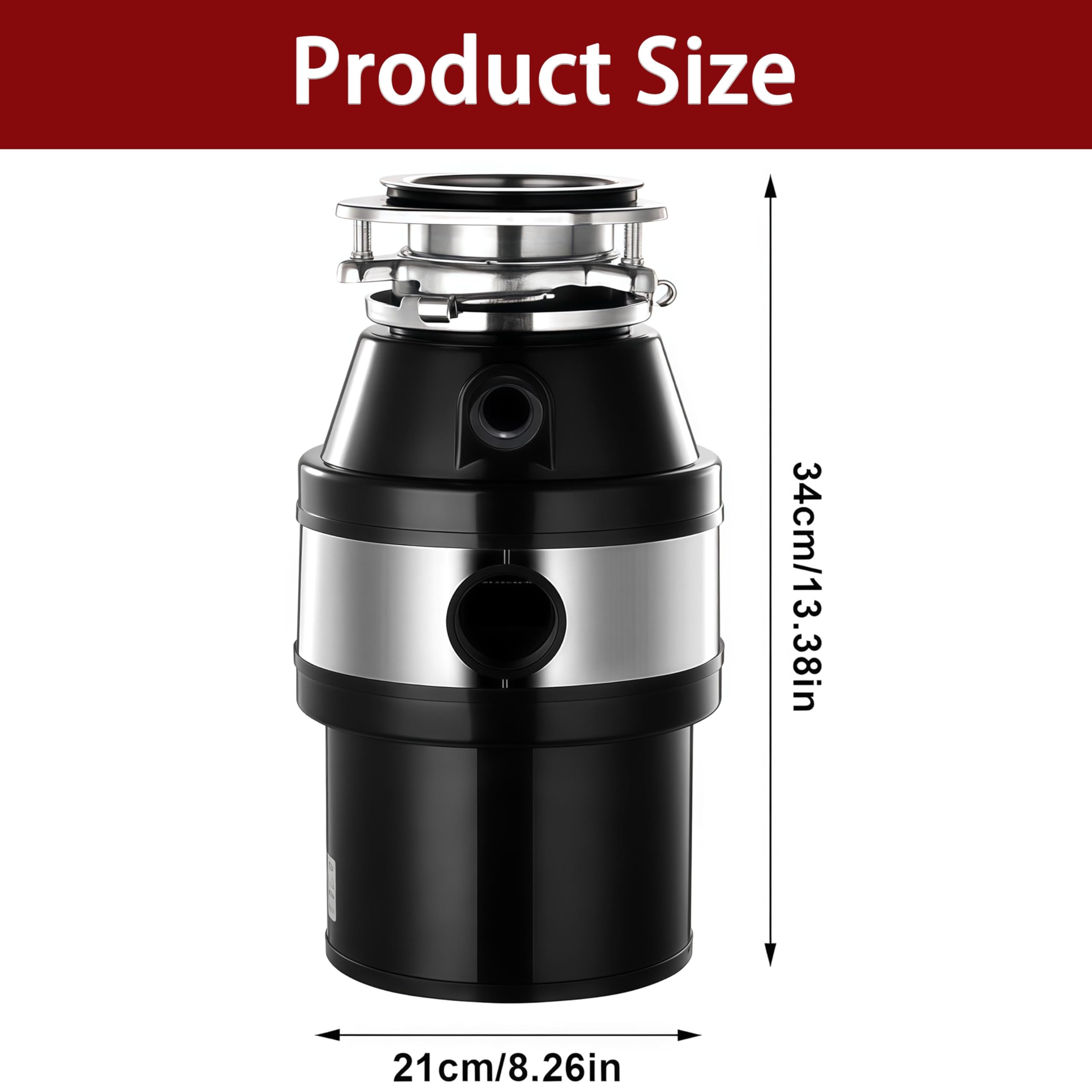 Tritarifiuti in Acciaio Inox, Tritarifiuti per Avanzi di Cucina da 1000 Ml, Protezione Acustica, Tritarifiuti per Rifiuti Alimentari da Cucina Sottolavello, 3/4 HP