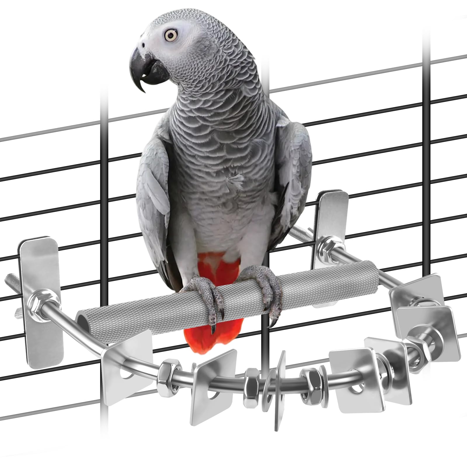 Bird Perch for Cage, Stainless Steel Parrot Perches with Metal Chew Toys, Bird Nail Trimming Cage Accessories for Cockatiels, Macaws, African Grey, Amazon Parrots