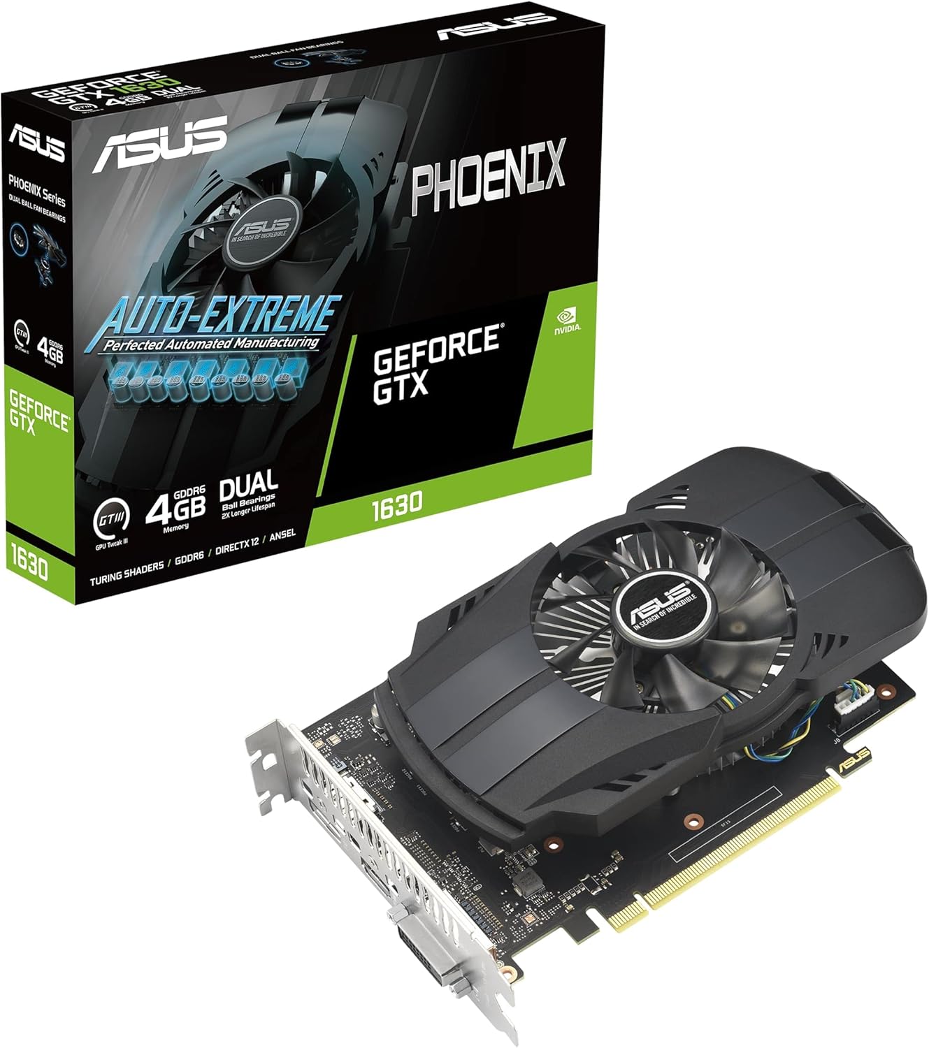 ASUS Phoenix NVIDIA GeForce GTX 1630 EVO Scheda Grafica, 4 GB GDDR6 64-bit 12 Gbps PCIE 4.0, GPU Tweak III, PH-GTX1630-4G-EVO ASUS Phoenix NVIDIA GeForce GTX 1630 EVO Scheda Grafica, 4 GB GDDR6 64-bit 12 Gbps PCIE 4.0, GPU Tweak III, PH-GTX1630-4G-EVO