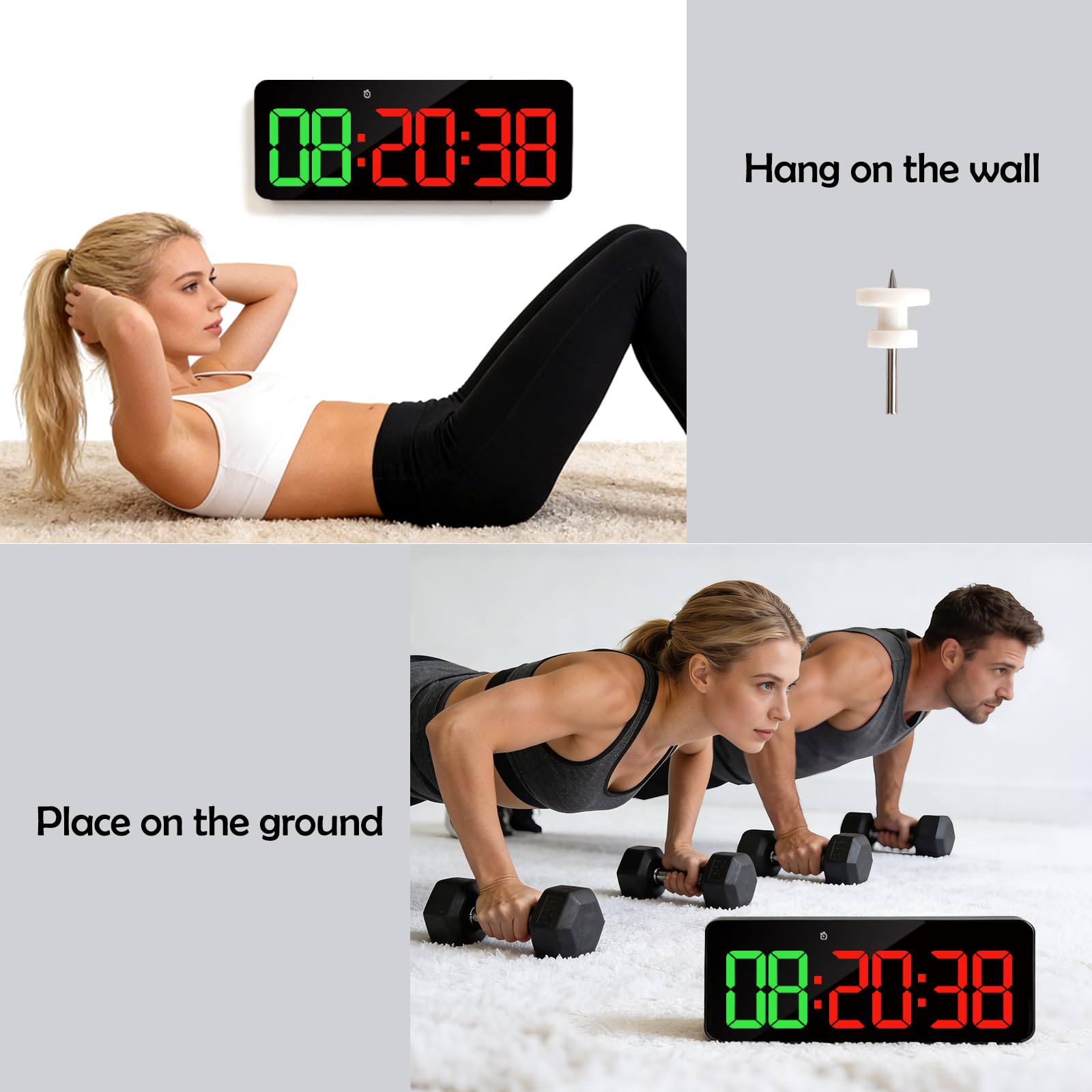Timer Palestra Multifunzione LED con CountDown/Up Cronometro, Orologio da Parete Digitale per Fitness