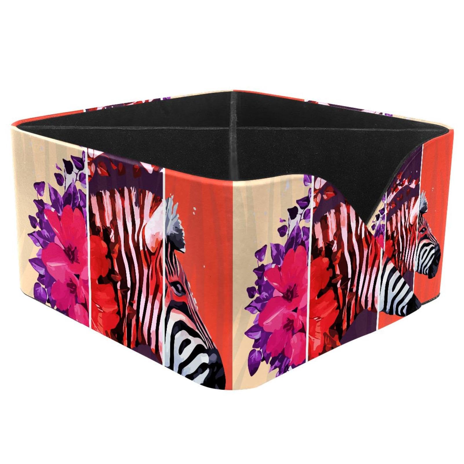 KengjuTesu Zebra with Flowers Desktop Organizer Pen Holder, Rectangular Pencil Cup for Office, Study and Makeup Stations