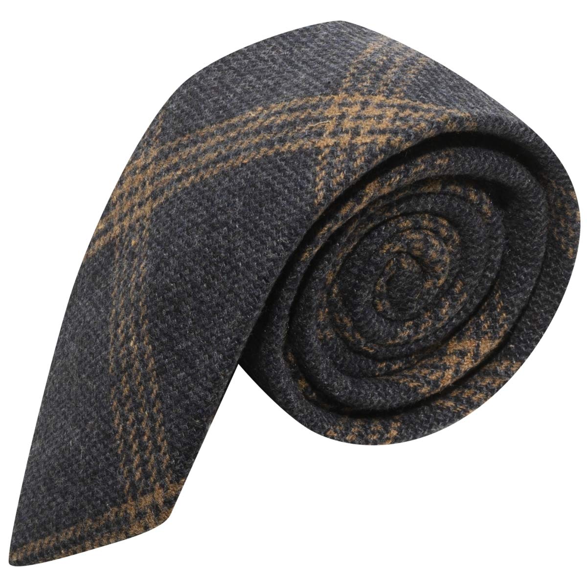 King & Priory Men's Blue Denim & Orange Birdseye Weave Check Tie