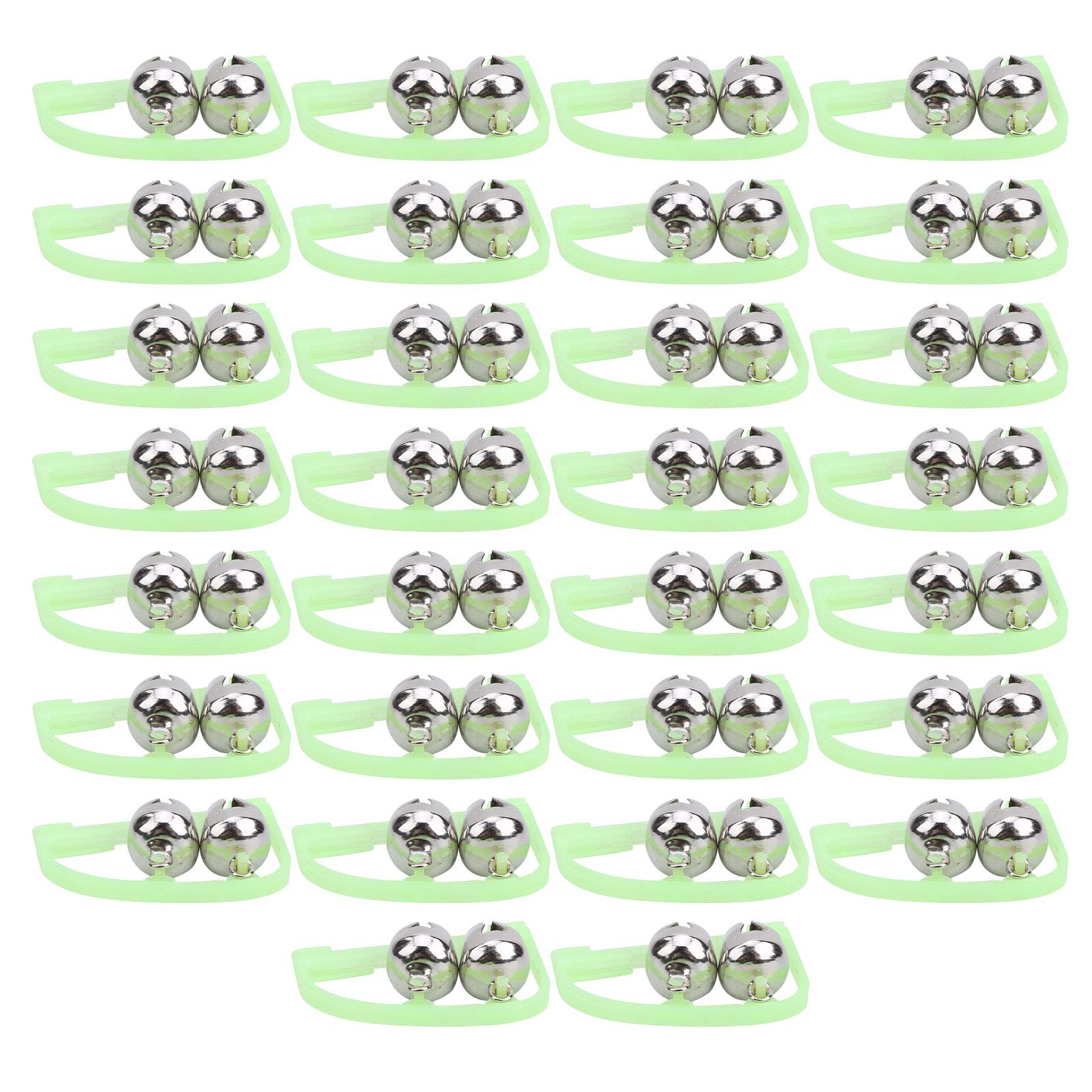 equlup Night Fishing Rod Bite Alarm, 30pcs Luminous Twin Bells Fishing Indicator Bow Shape Fish Bait Alert with Twin Bells for Night Fishing