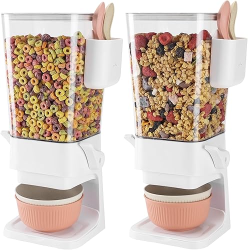 Dispensador de cereales para encimera, paquete de 2 con cuencos, cucharas, caja de cubiertos, dispensador de alimentos secos de 5.5 cuartos de