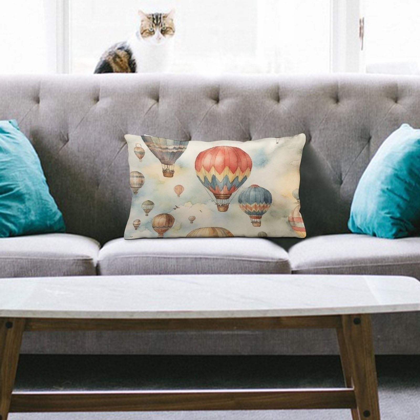 NTVOWPZO Decoration Throw Pillow Covers 8"x12" Pillowcases Covers Watercolor Hot Air Balloon Soft Pillowcases Modern Farmhouse Home Decor Sofa Cushions Covers for Couch Bed Living Room