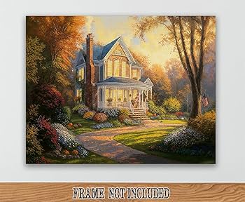 Amazon.com: Crisp Fall Morning Victorian House - 28x36 Unframed