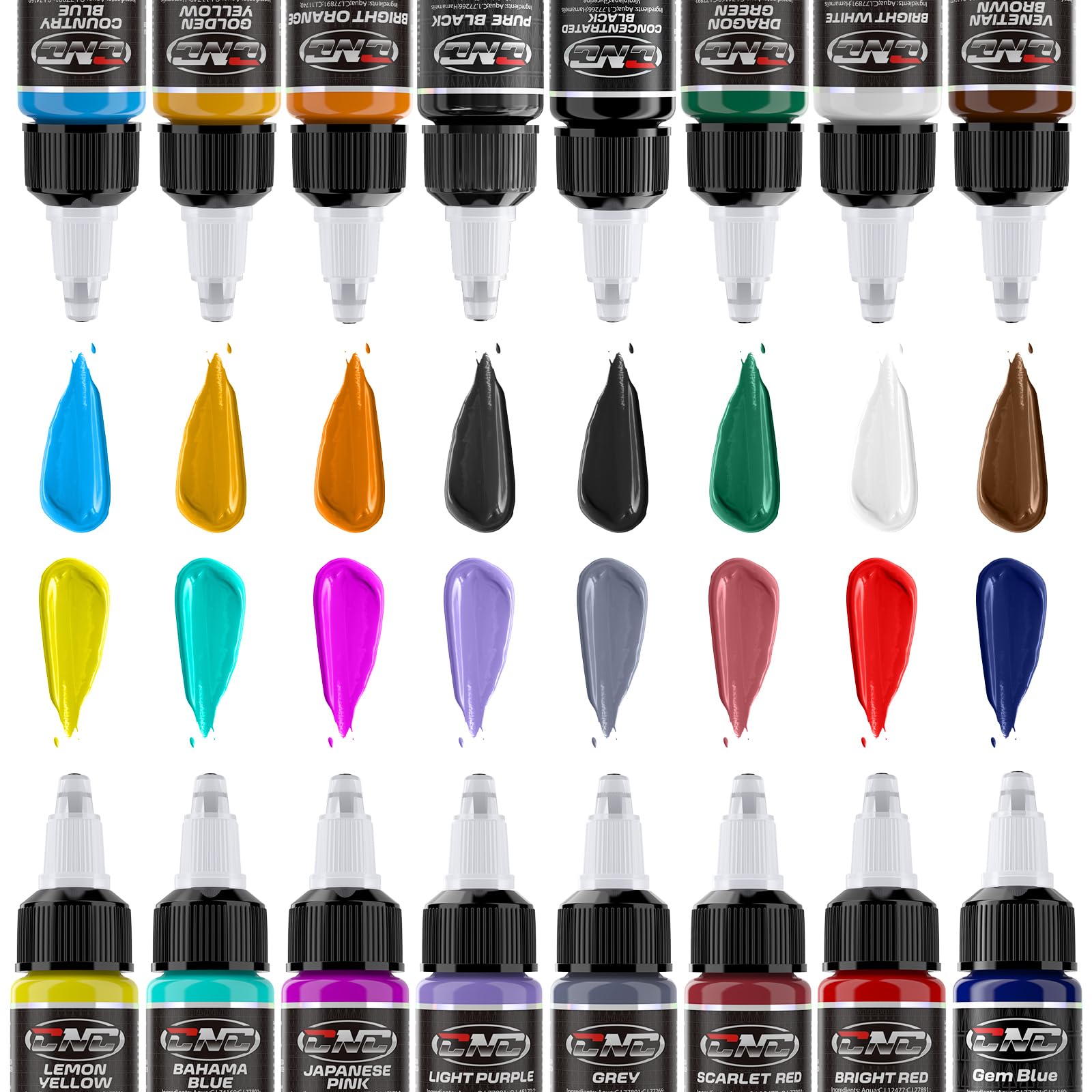 CNC Kit de pintura de tatuaje – Kit de 16 colores básicos 1 oz (15 ml) 16 unidades – Tinta de tatuaje – Set de tinta para tatuajes TI6003-15-16