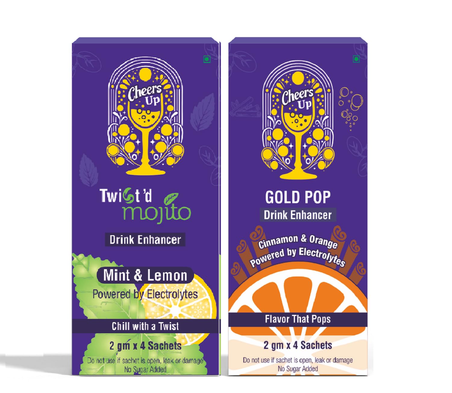 Cheers Up Gold Pop + Twisted mojito Cocktail Mix | Mocktail Mix | 2gm x 4pcs Sachets | Sugar Free | Single-serve sachets (Combo 2 Box)-image-31