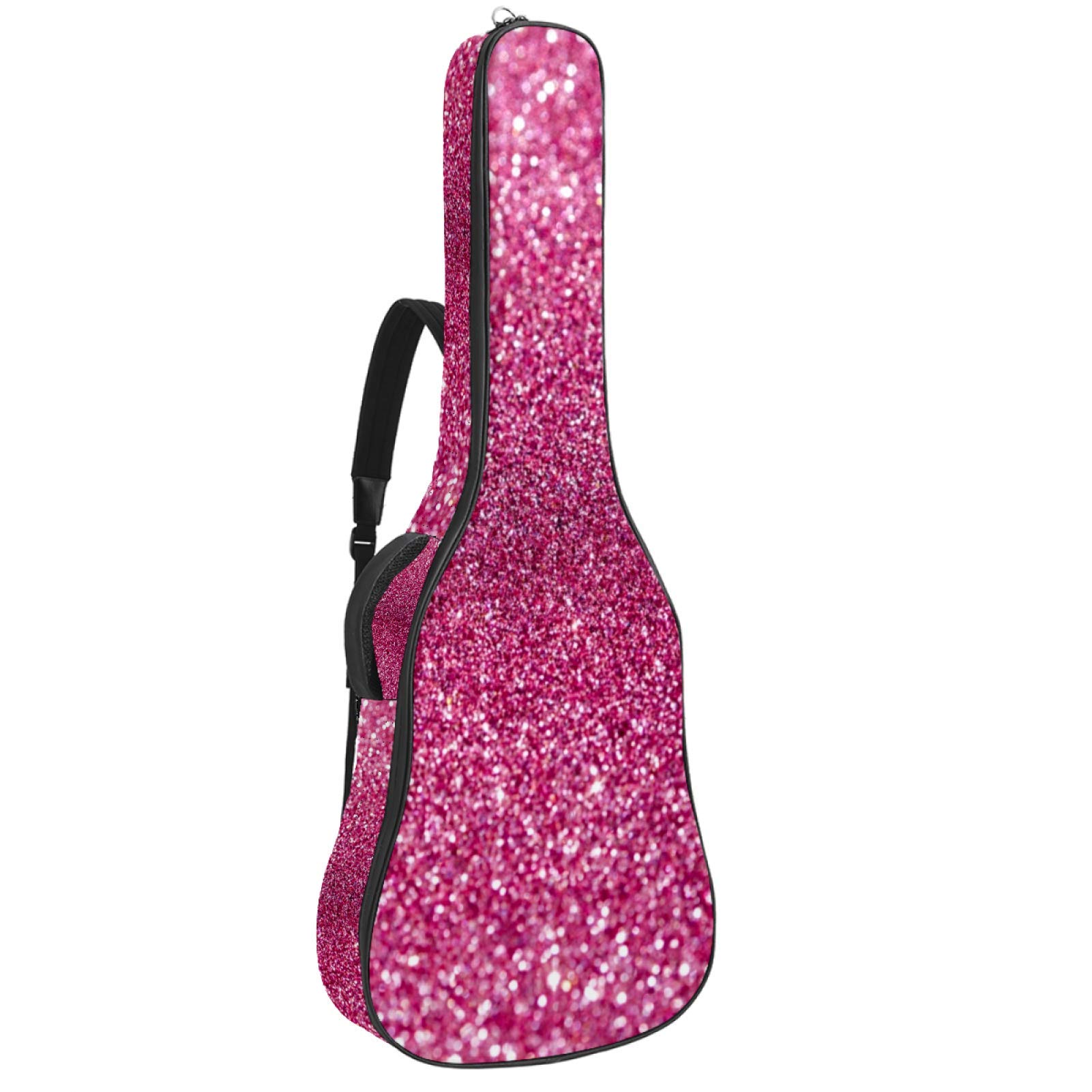 Housse de transport imperméable à fermeture éclair souple pour guitare acoustique, basse et folk classique, rose effet paillettes