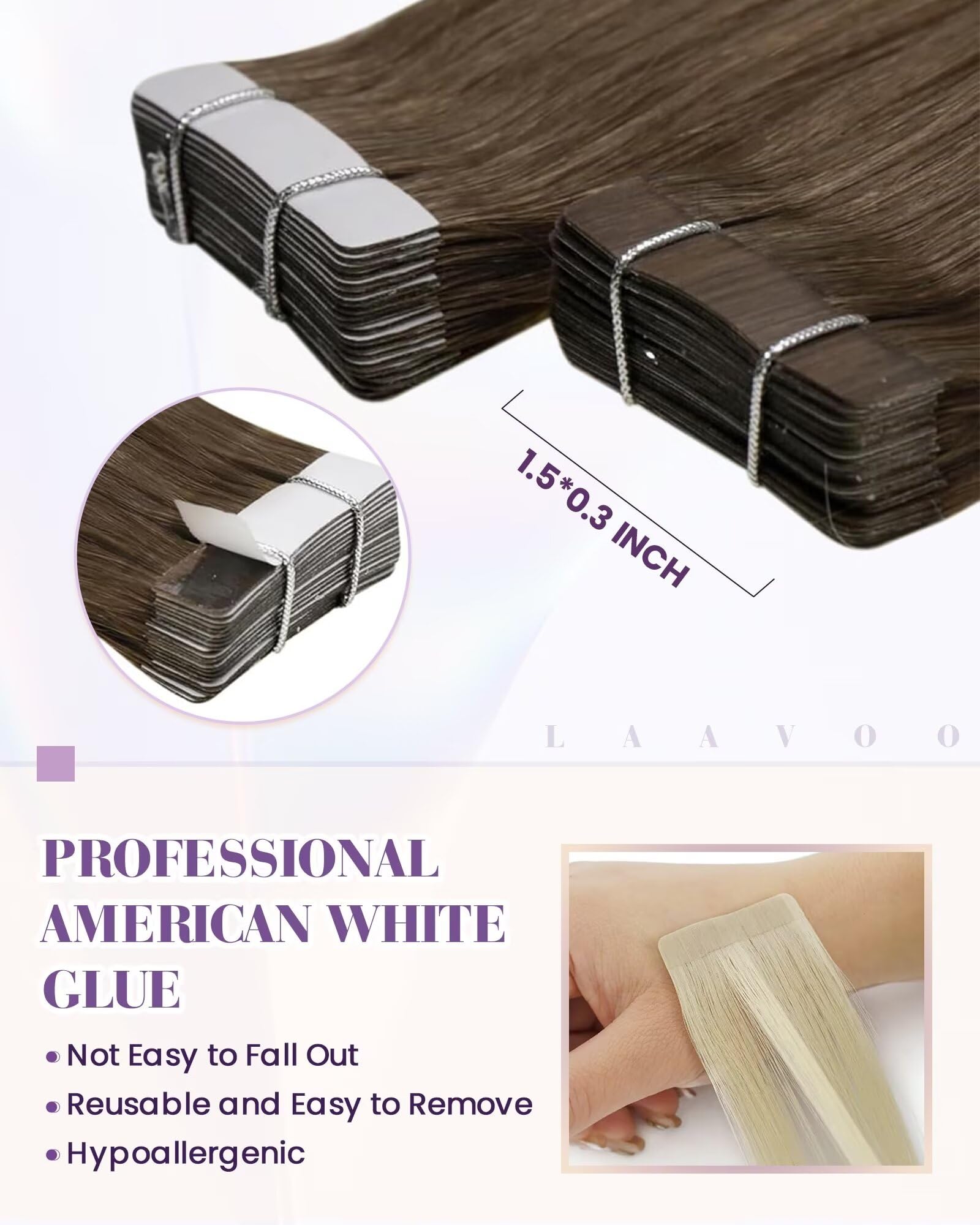 LaaVoo Tape in Hair Extensions Human Hair 100g 40pcs 18 Inch Balayage Brown to Blonde Tape Hair Extensions Real Human Hair Invisible Tapes Remy Straight Hair Double Sided Tabs #8/18/60 - Image 2