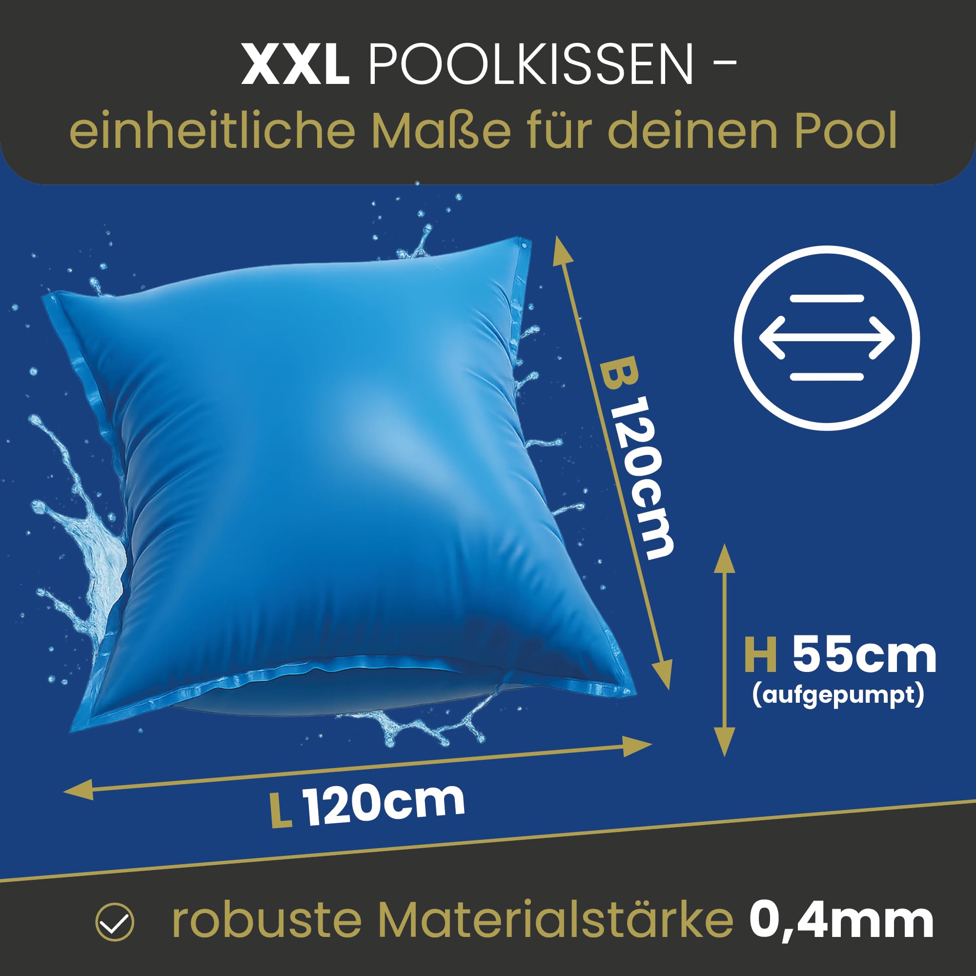 HAF Poolkissen Winter 120 x 120 cm (1 Stück) – Aufblasbare & Chlorbeständige Luftkissen für Pools zur Überwinterung – Rechteckige Winterkissen (Poolpolster) in Blau – Wasserdicht & UV-Beständig