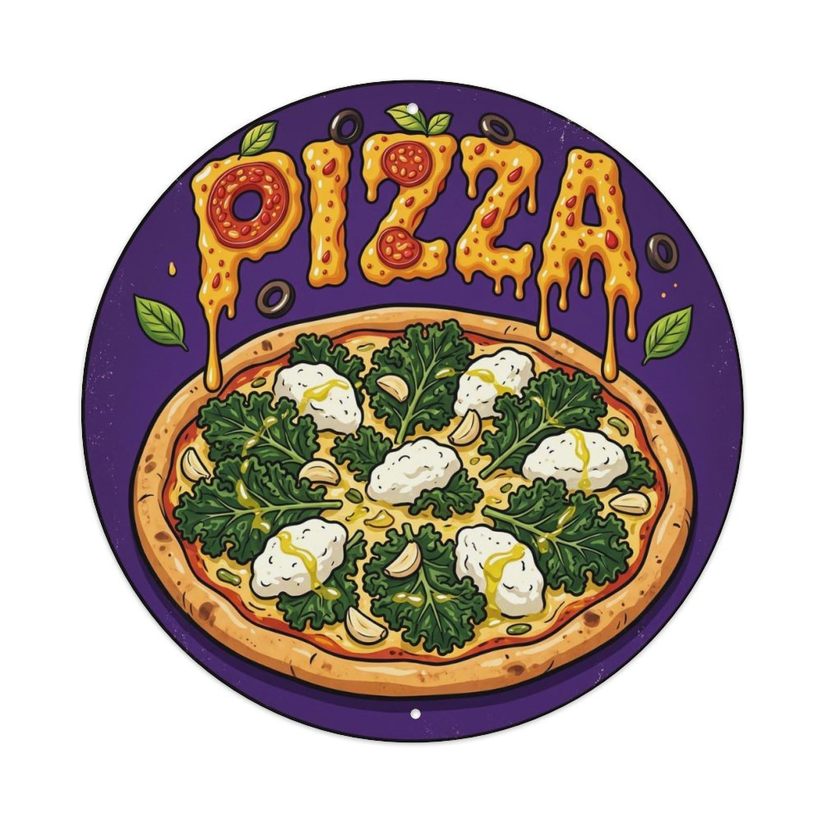 Huiyhb 8X8inch(20X20cm) Vintage Pizza Slice Kale Ricotta Metal Tin Sign
