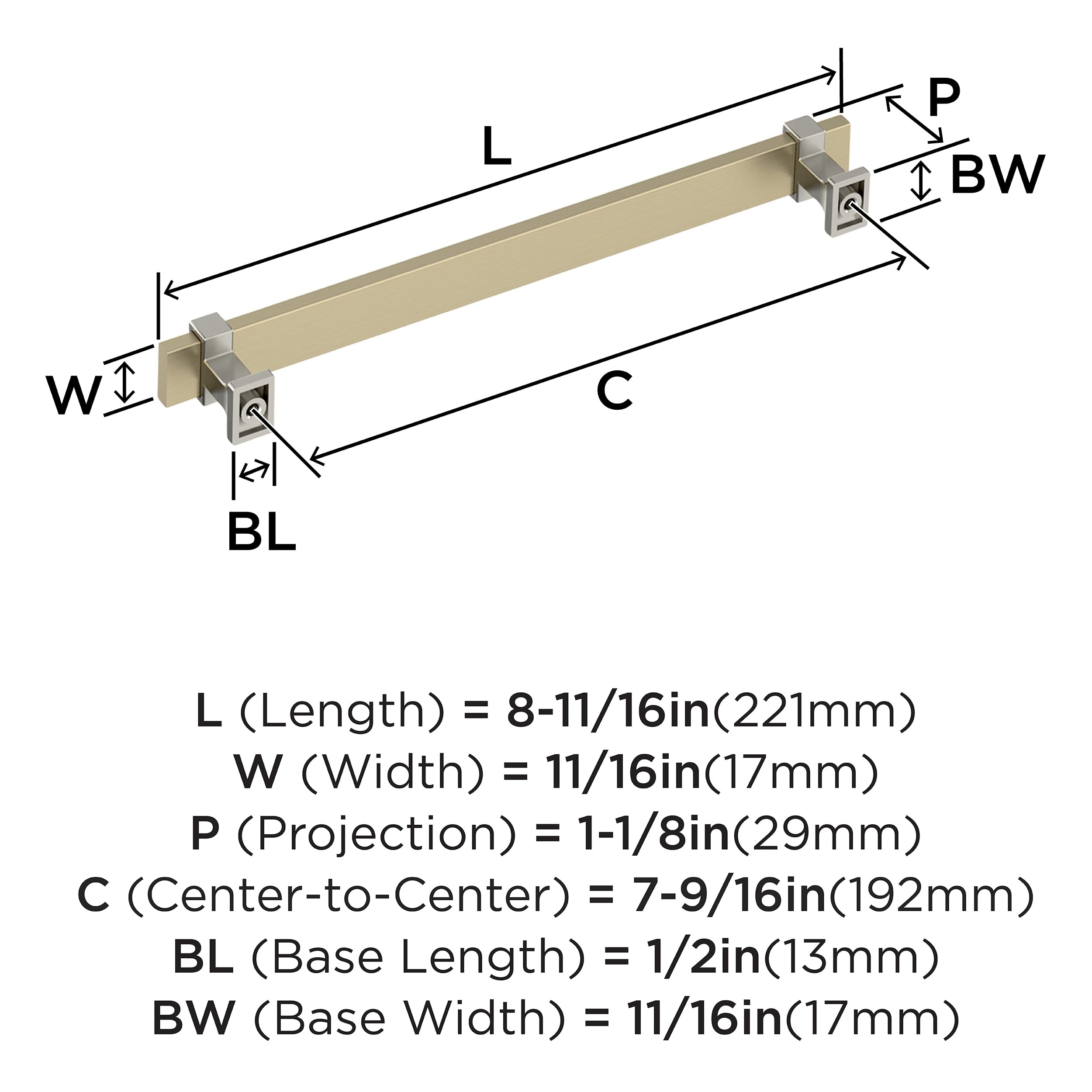 Amerock Overton 7-9/16 inch (192mm) Center-to-Center Golden Champagne/Satin Nickel Cabinet Pull, BP37081BBZG10 - Image 4