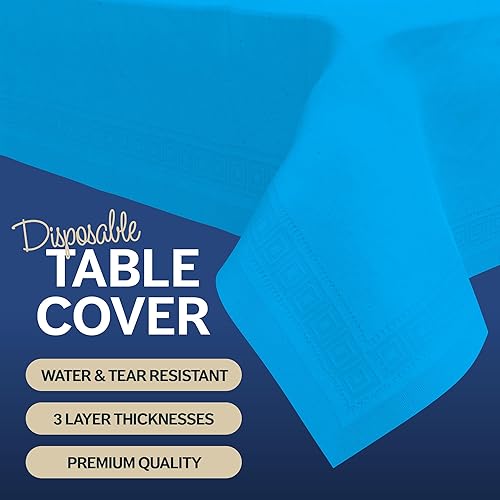 Miniatura 3 de Manteles de papel azul, 54 x 108 pies, paquete de 4 manteles de papel y plástico de alta calidad de 3 capas para fiestas, desechables