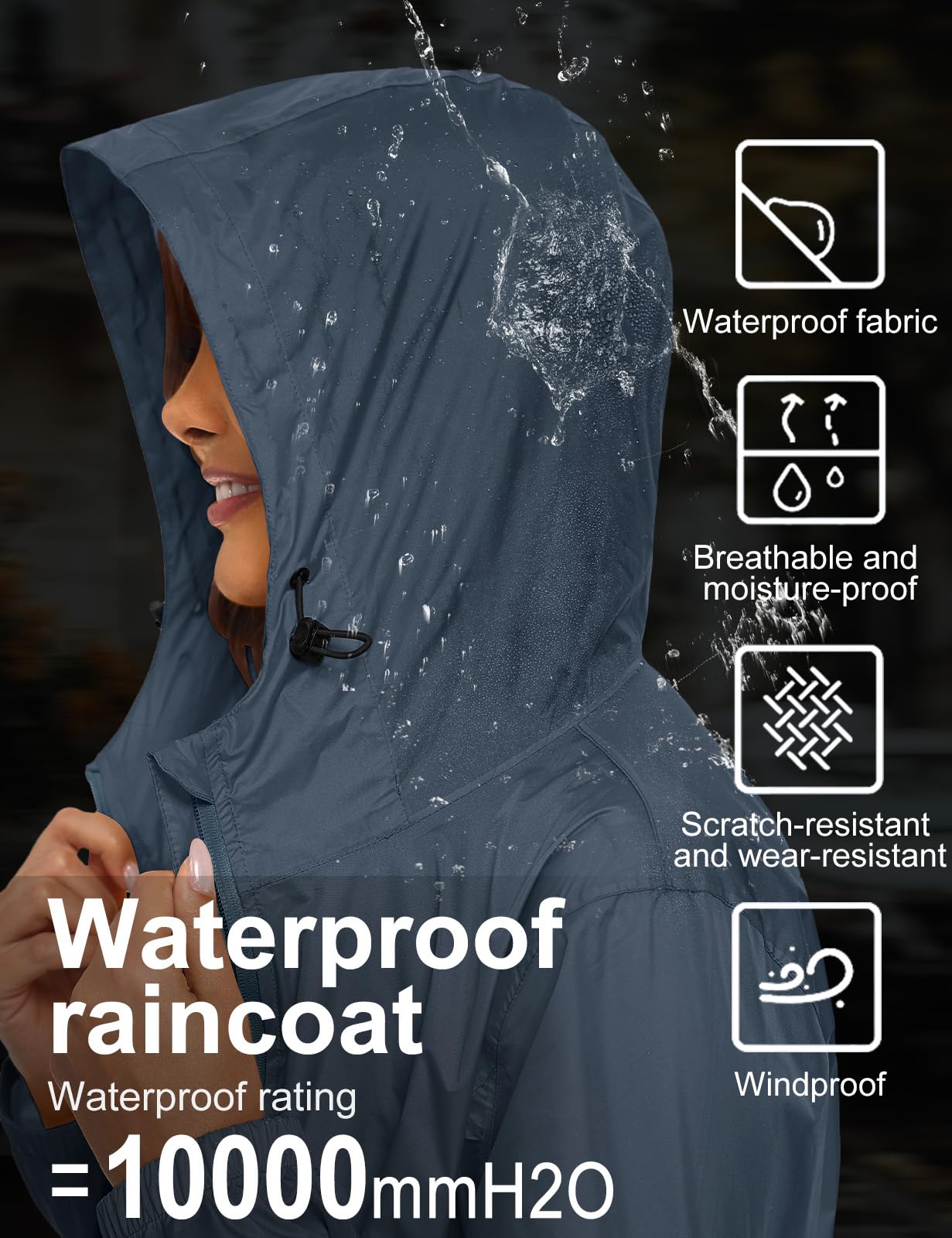 CMTOP Chubasquero Mujer Plegable Impermeable Cortavientos Chaqueta de Lluvia con Capucha