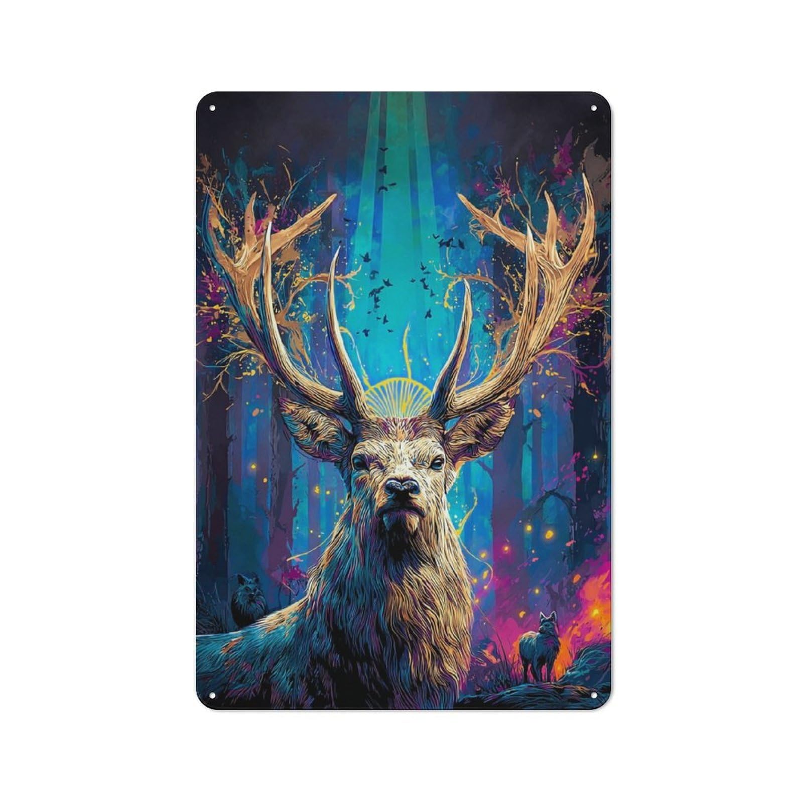 Junmoney Enchanted Forest Stag Retro Metal Wall Sign 30X20cm For Studio Or Craft Room, For Metal Sign Collectors, For Garage And Workshop Walls