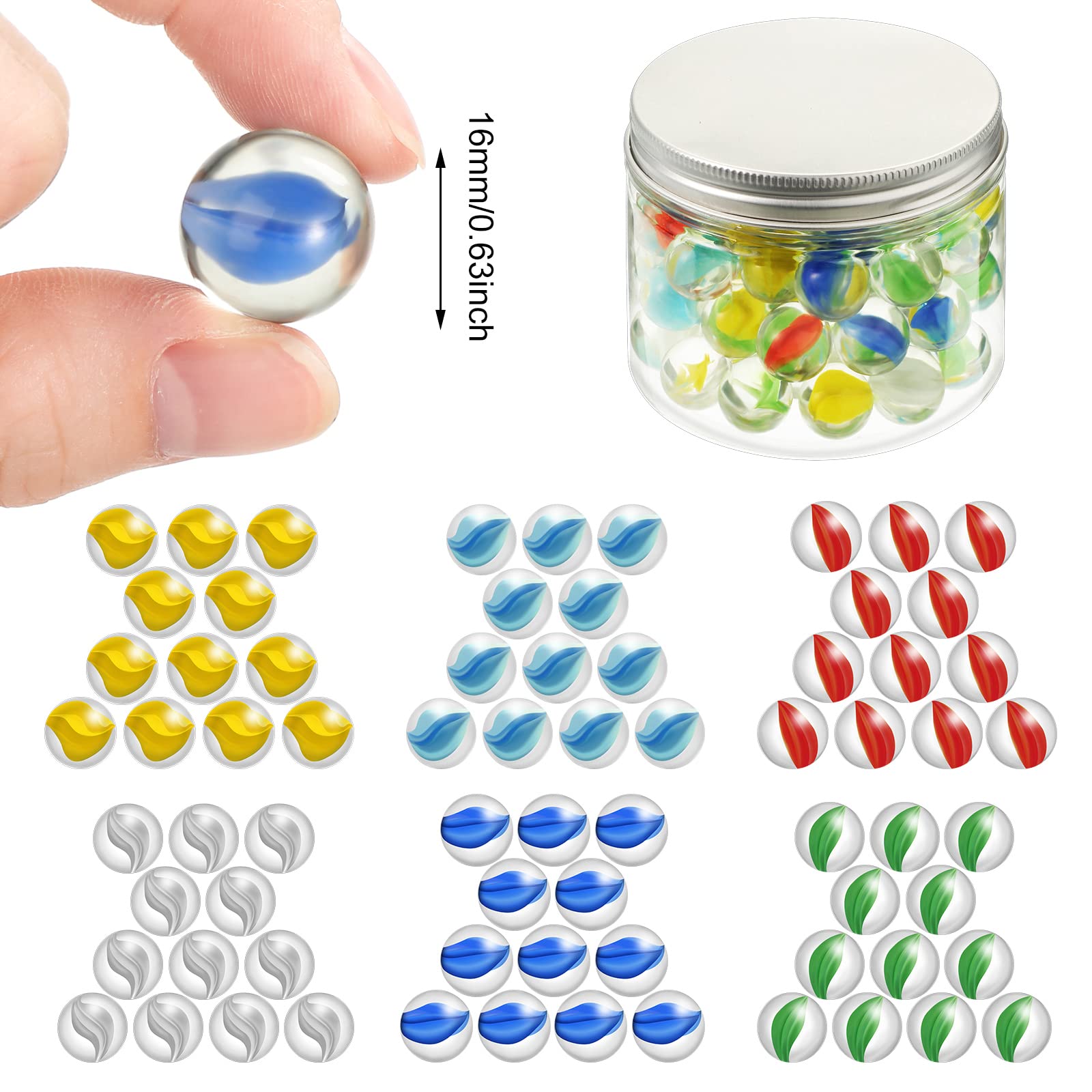 Leitee 72 Pieces Glass Marbles Chinese Checkers 0.63 Inch Colorful Marbles Bulk Fun Retro Toys with Clear Container for Games Party Favors DIY Crafting Home Decoration, 6 Colors
