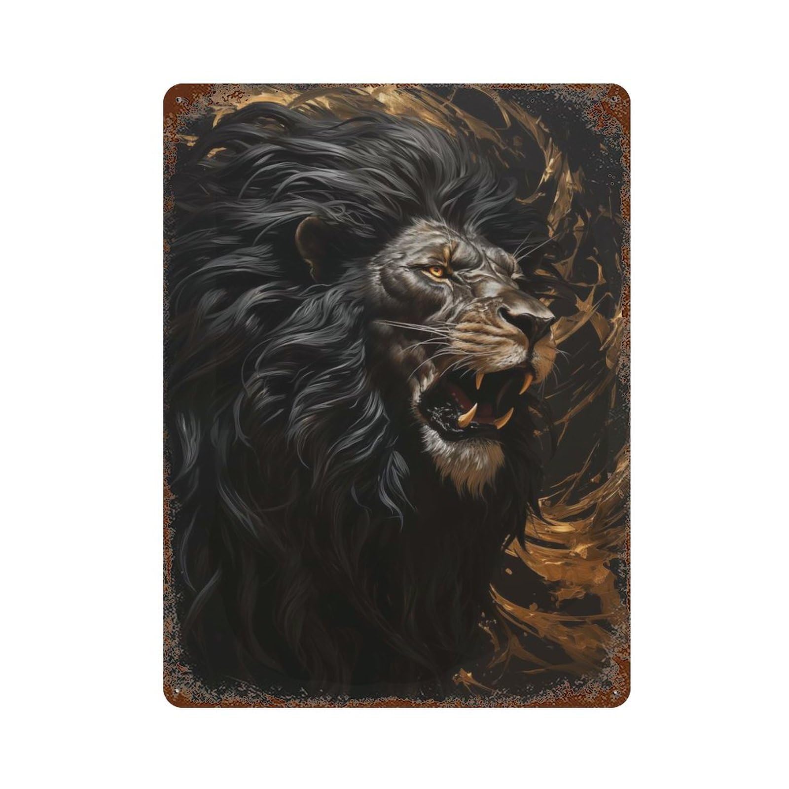 Rust Effect Fierce Lion Rusty Metal Tin Sign 15.7"x11.8", Farmhouse Wall Decor for Shed, Workshop And Garage Wall Decor
