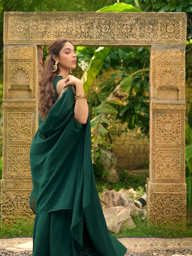 Watch Janasya Indian Women's Dark Green Georgette Embroidered Anarkali  Dress with Cape on Amazon Live