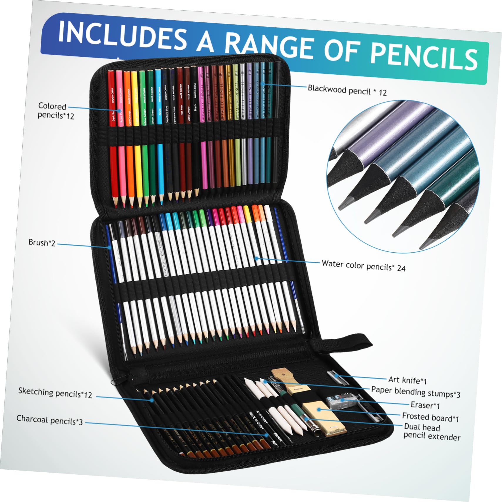 Ensemble de Crayons de Couleur 1 Set en Bois pour Dessin et Ombrage