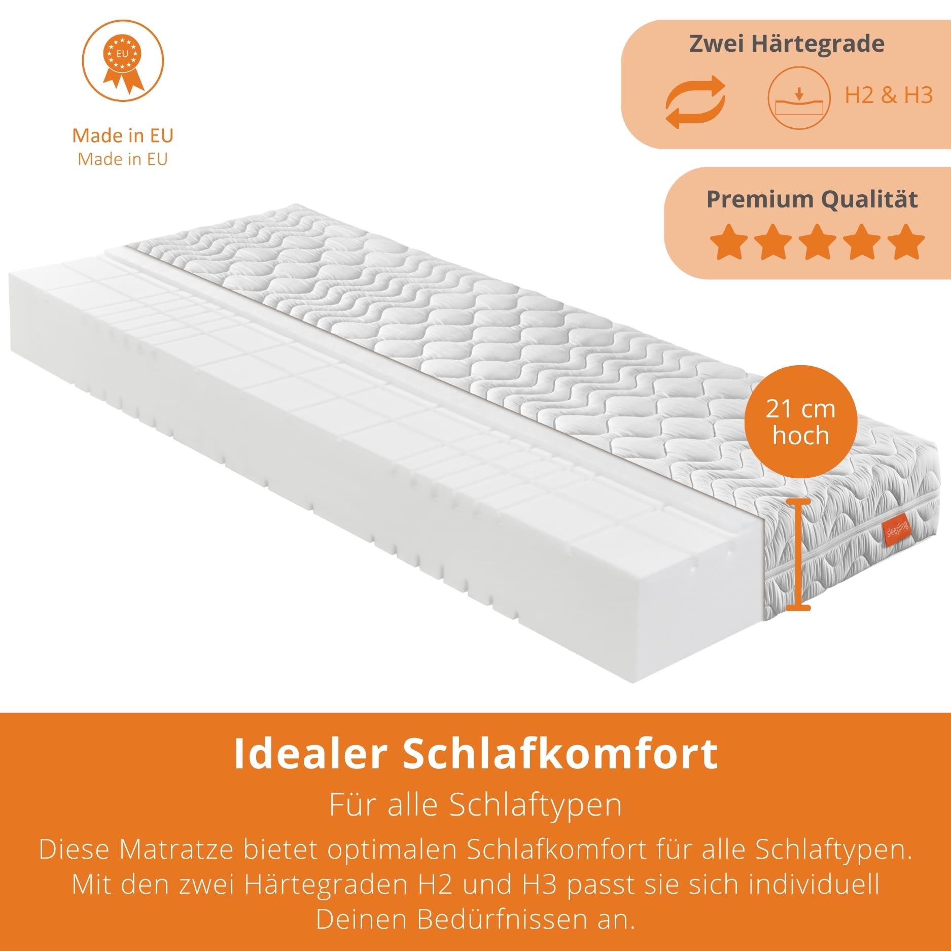sleepling Matratze 140x200 cm, 7-Zonen Kaltschaummatratze, Bodyprotect 500