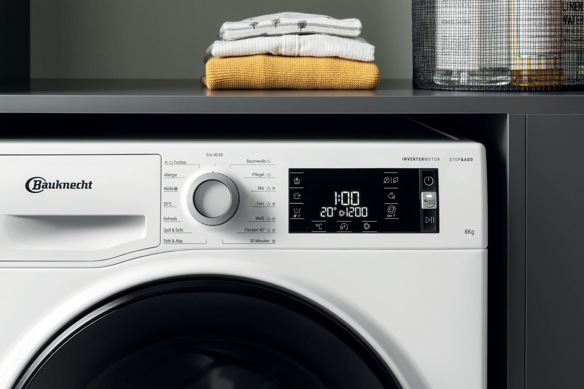 Bauknecht - WM Sense 824 PS Frontlader-Waschmaschine - Bis 8 kg - Active Care, Color+, Steam Hygiene, Antivirus, Fleckentfernung ab 40° - Freistehend - Energieklasse A - 85 x 60,5 x 59,5 cm - Weiss