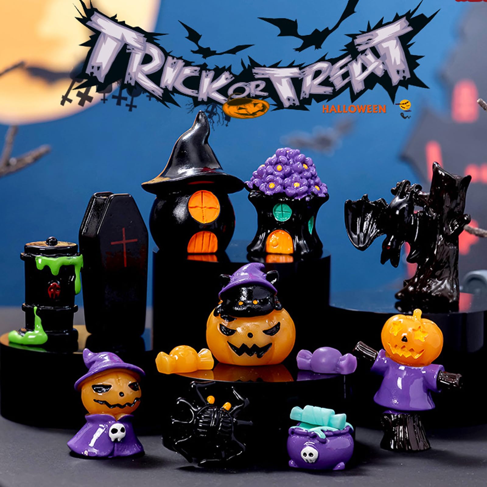 40 Mini Ornamenti Resina Halloween - Set Carino Con Fantasmi, Zucca, Teschio, Castello - Micro Decorazioni Per Terrario, Piante, Torta E Fai Da Te - 3