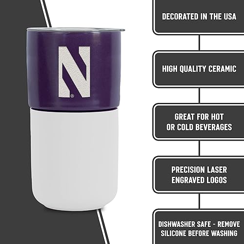 Miniatura 109 de Rico Industries NCAA Miami of Ohio Redhawks - Vaso de cerámica de 16 onzas con agarre de silicona, grabado láser profundo, diseño de color negro