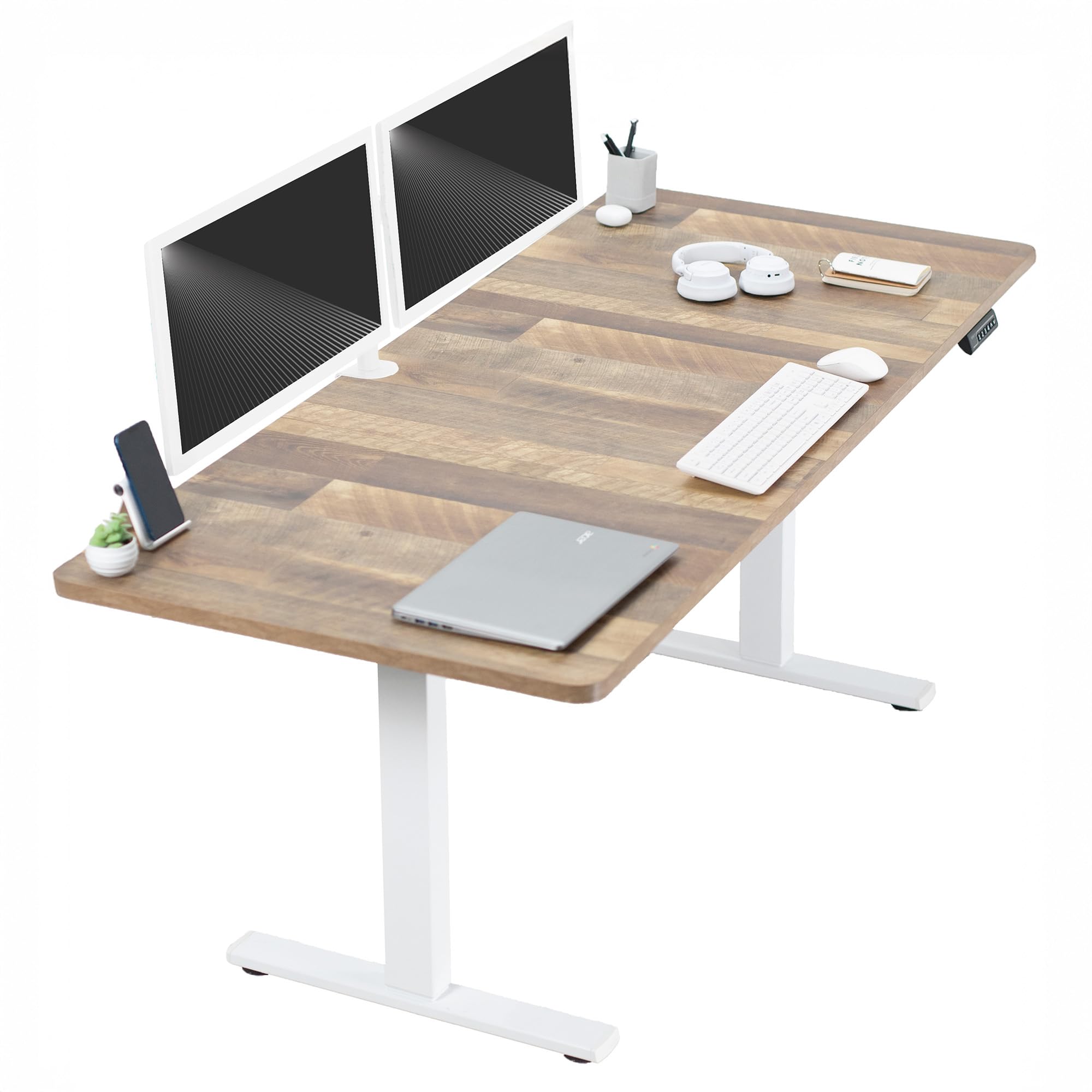 VIVO Electric 71 x 30 in Standing Desk, Memory Height Adjustment, 1B Series, Holds 220 lbs, Reclaimed Wood Top White Frame, DESK-KIT-1W7P