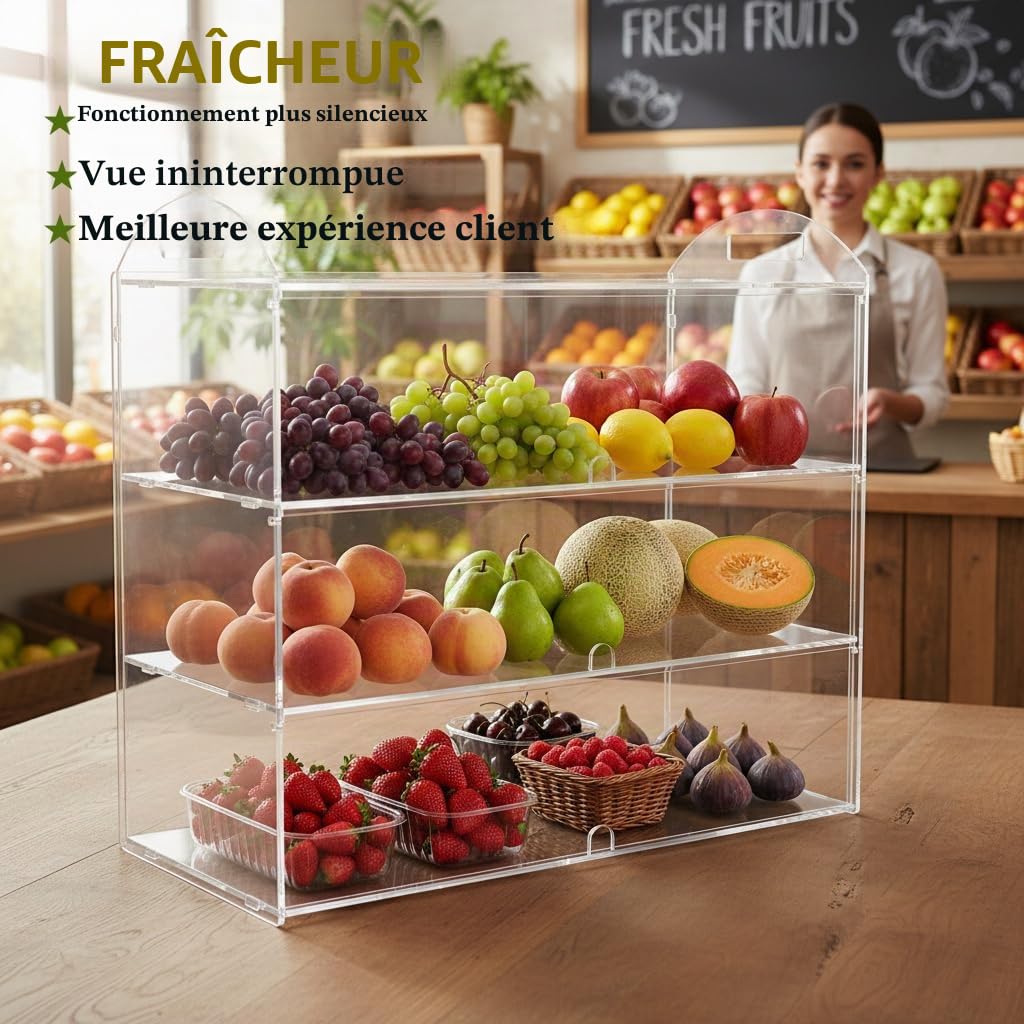 Vitrine commerciale à 3 niveaux avec poignée, 49,5 x 38 x 26 cm, présentoir pour comptoir, pâtisserie, nourriture, pâtisserie, pain, dessert, biscuits