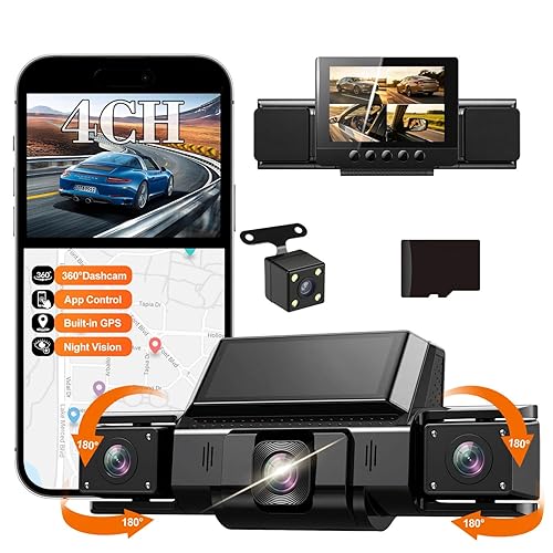 Dash Cam 360° View 4 Channel Car Camera, Front Rear