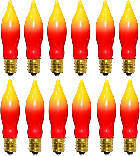 Miniatura 7 de Paquete de 12 bombillas de repuesto C7 E12 para candelabro, bombillas incandescentes rojas y amarillas, perfectas como bombillas de luz de Navidad