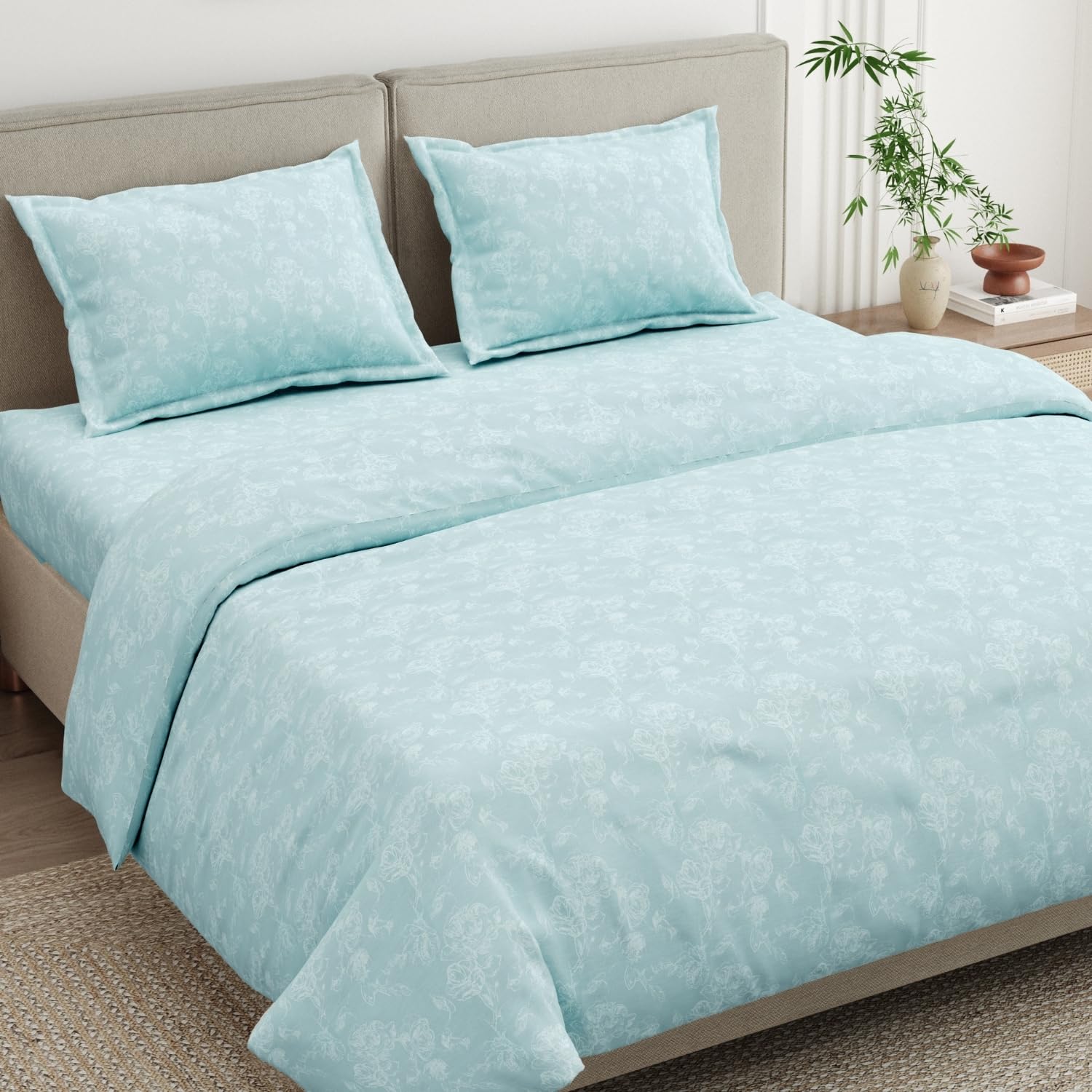 Haus & Kinder Pure Cotton 300 TC Flat King Size Bedsheet with 2 Pillow Covers | Premium Soft & Silky for Double Size Bed | 108 Inch x 108 Inch| Ashen Blossom Mint-image-43