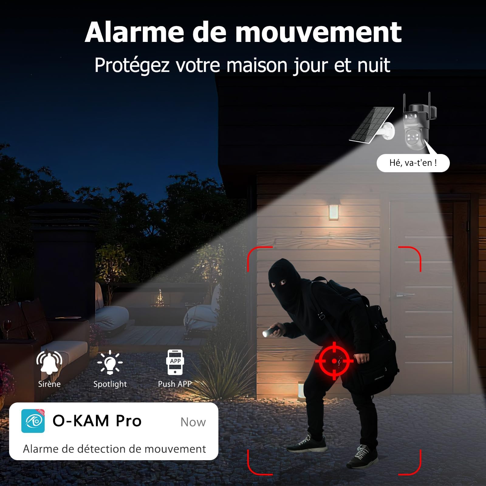4K Camera Surveillance WiFi Exterieure sans Fil,Camera Solaire/Batterie/Double Objectif,caméras de surveillance Audio Bidirectionnel,360°PTZ Sécurité à Domicile,Suivi Automatique,Vision Vocturne - 5