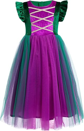 Miniatura 2 de FYMNSI Kids Girls Witch Costume Witch Sisters Dress Cape Cloak Wigs Halloween Cosplay Outfit Fancy Dress up Witch Dresses