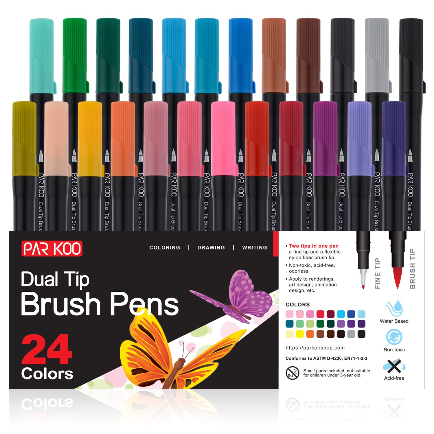 Buy ParKoo Dual Brush Art Markers Pens for Adult Coloring Books, 24