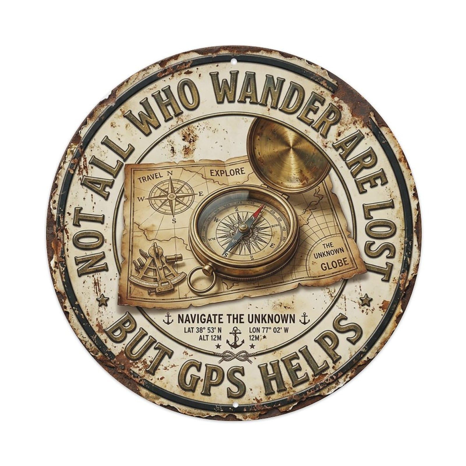 Compass Map Navigate Office Metal Tin Sign
