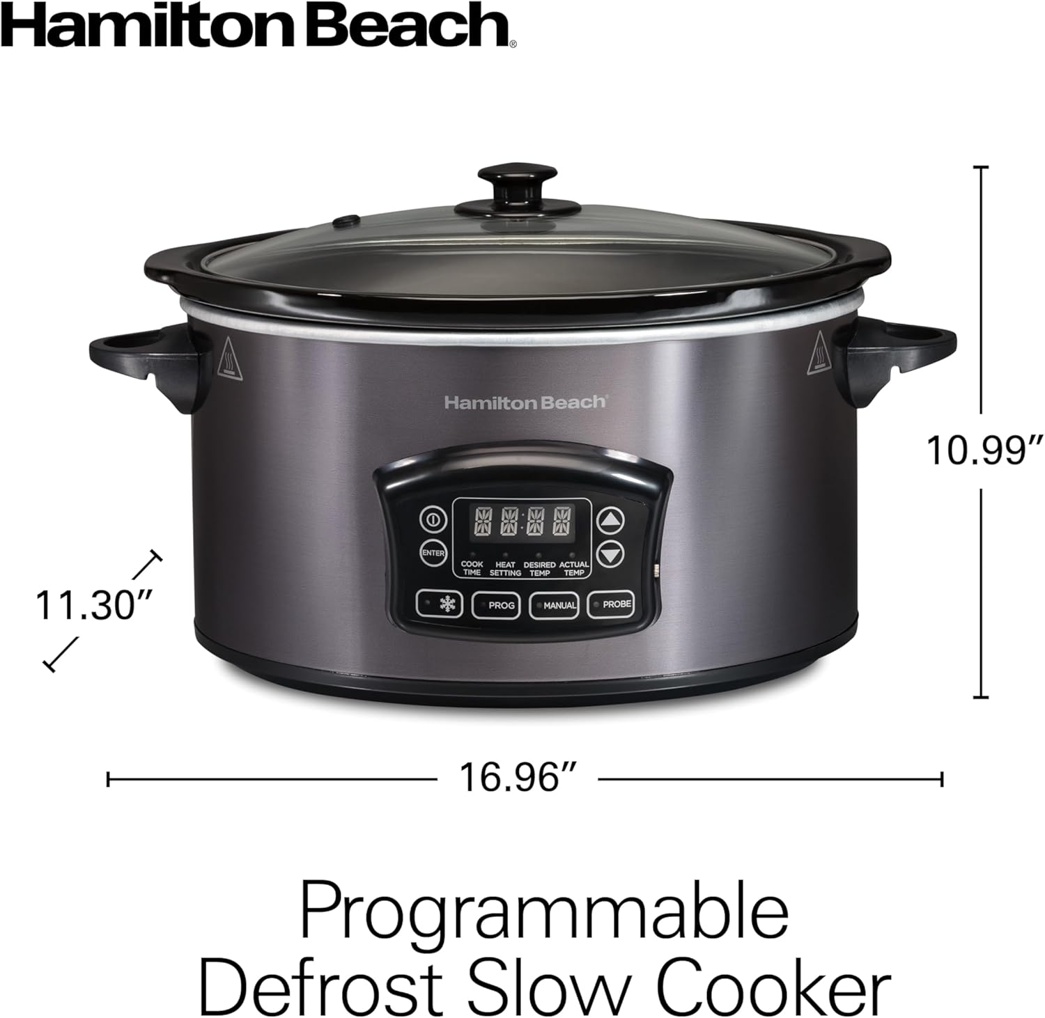 Hamilton Beach Programmable Defrost Slow Cooker, Temperature Probe, 6 Quart Capacity, 33768G