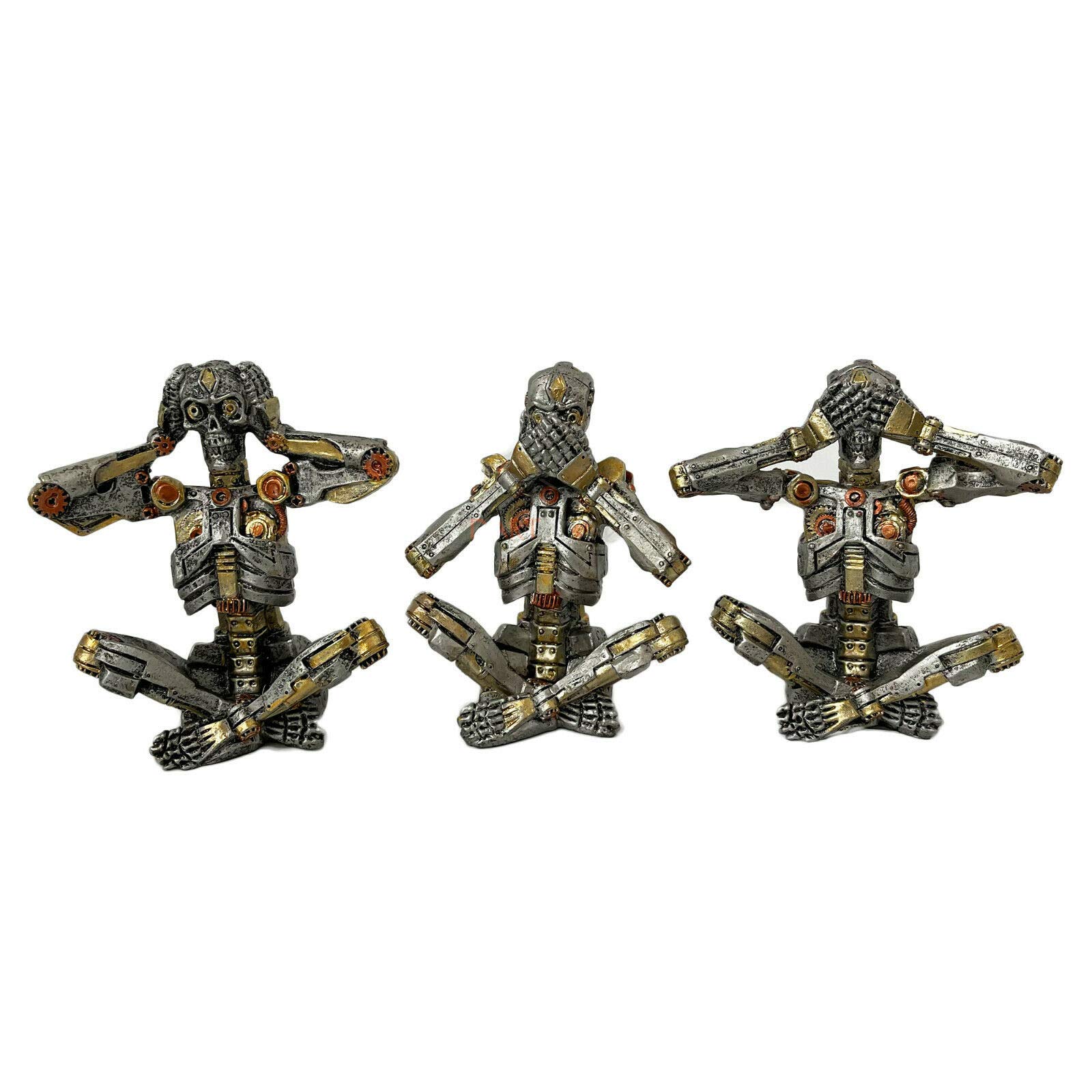 Darthome Ltd S/3 See Speak Hear No Evil Resin Steampunk Gothic Skeleton Ornament Sculptures