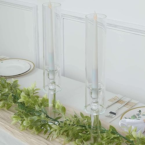 Tableclothsfactory Paquete de 2 portavelas de cristal transparente de 18 pulgadas de alto con tubos de chimenea cilíndrica