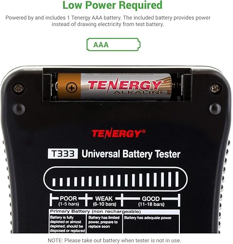 Miniatura 5 de Tenergy Probador de batería universal T-333, pantalla LCD, comprobador de celdas, comprobador de batería pequeña multiusos, para baterías AA, AAA,