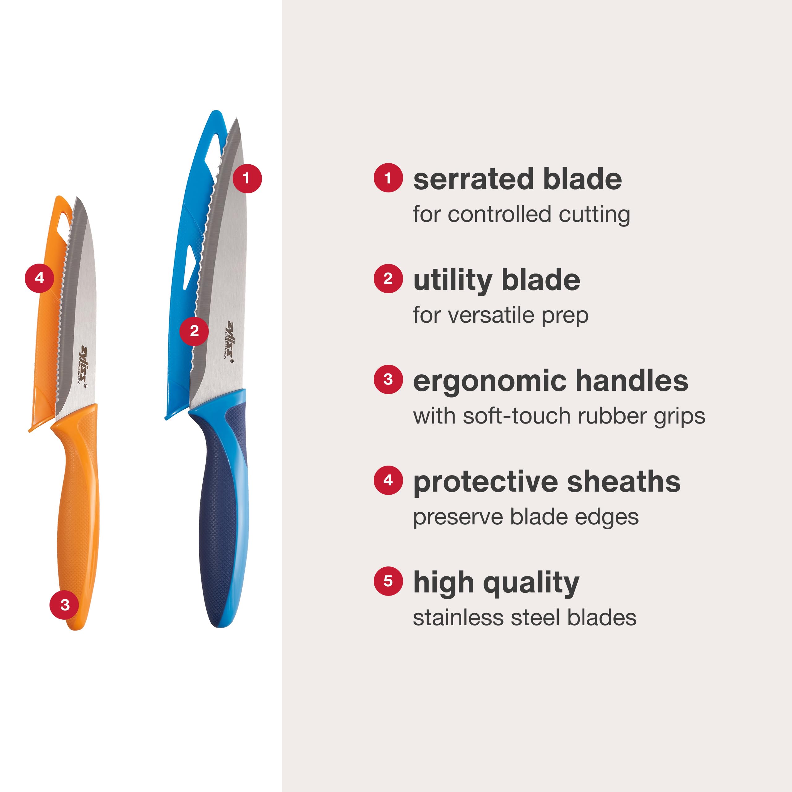 Amazon.com: Zyliss Utility Kitchen Knives with Sheath Covers