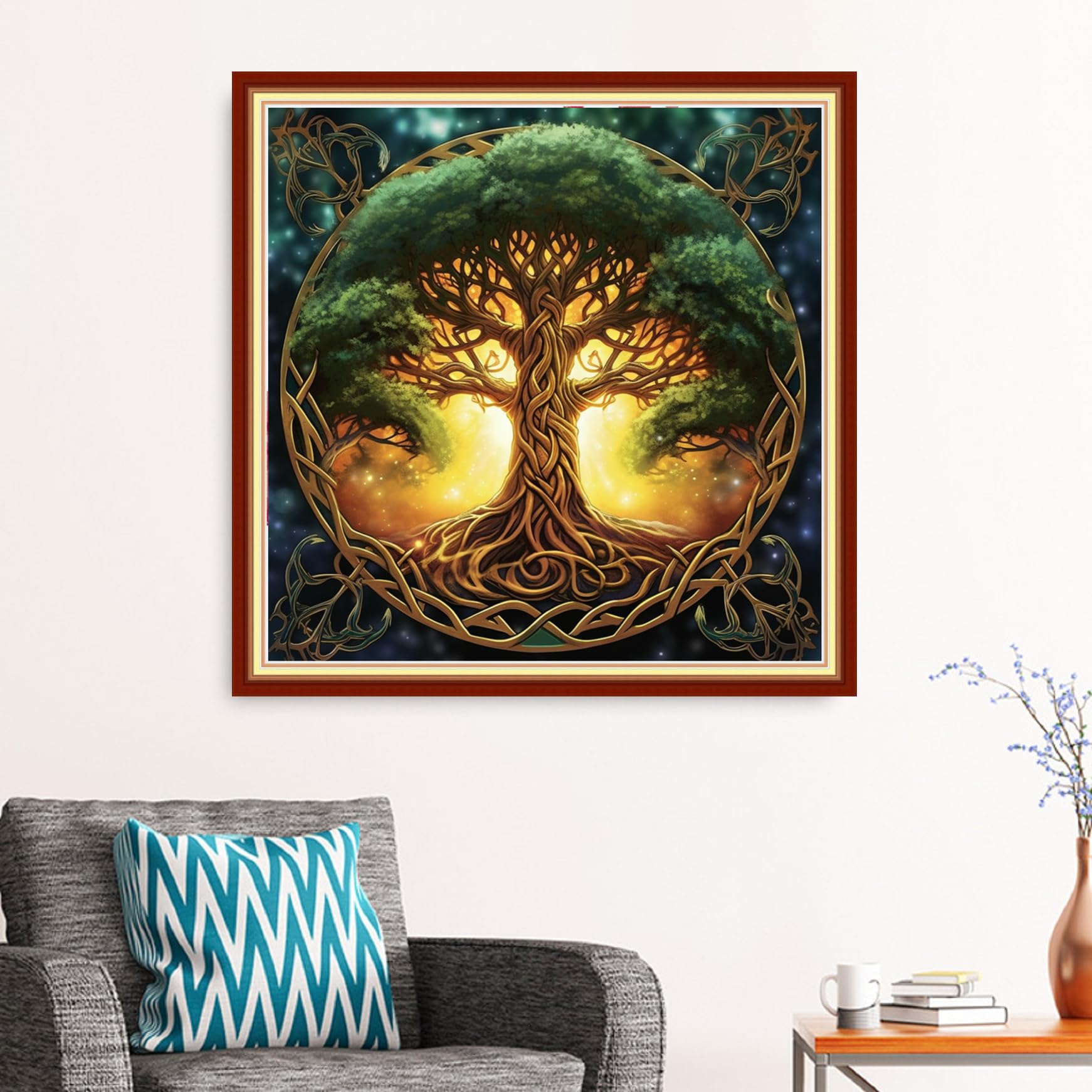 Stamped Cross Stitch Kits - Beach Night Landscape Counted Cross Stitch Kits for Beginners Adults Needlepoint Cross-Stitch Patterns-Magic Tree 18x18 inchs