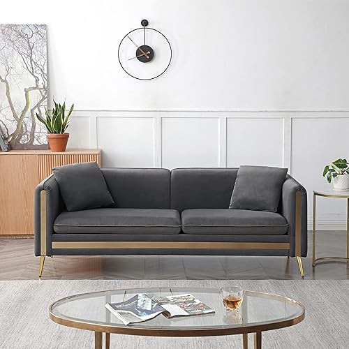 Miniatura 6 de Homtique Juego de sofá de 2 piezas moderno juego de muebles tapizados para sala de estar sofá biplaza de terciopelo con patas de metal dorado 4