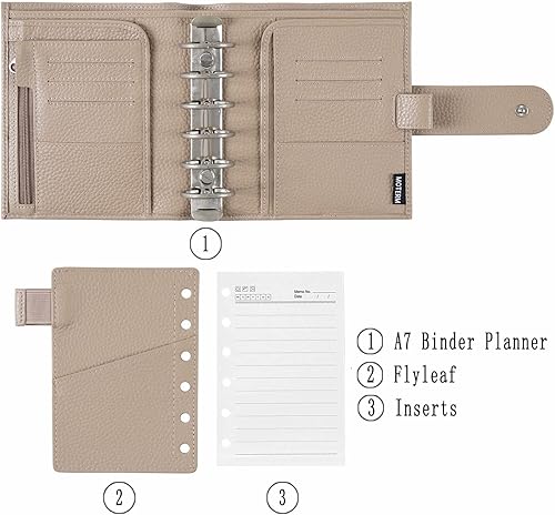 Miniatura 10 de Moterm Planificador de anillos de lujo de bolsillo, organizador de carpetas de cuero genuino (verde azulado profundo, anillo de 1.181in)