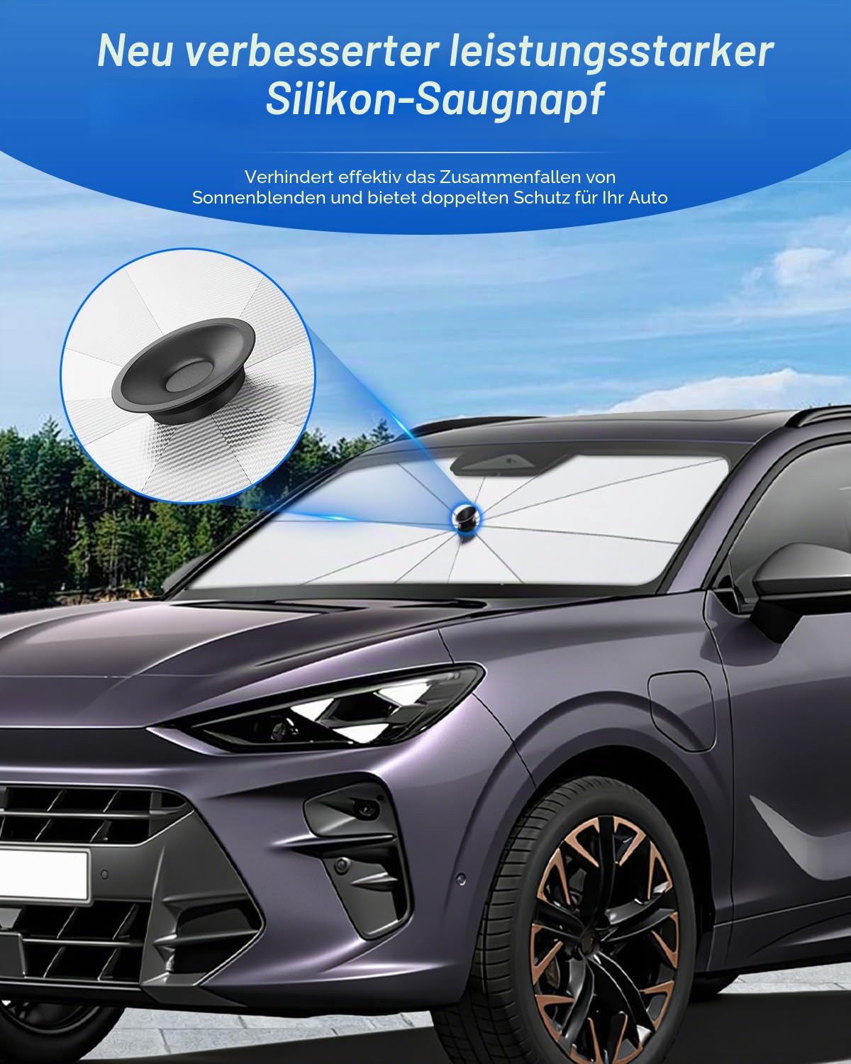SHAOHAO Kompatibel mit Cupra Terramar 2024 2025 2026 Sonnenschutz für Autos Windschutzscheibe Sonnenblende Einfache Aufbewahrung Zugschnurgriff UV-Schutz Sonnenschutz Cupra Terramar zubehör