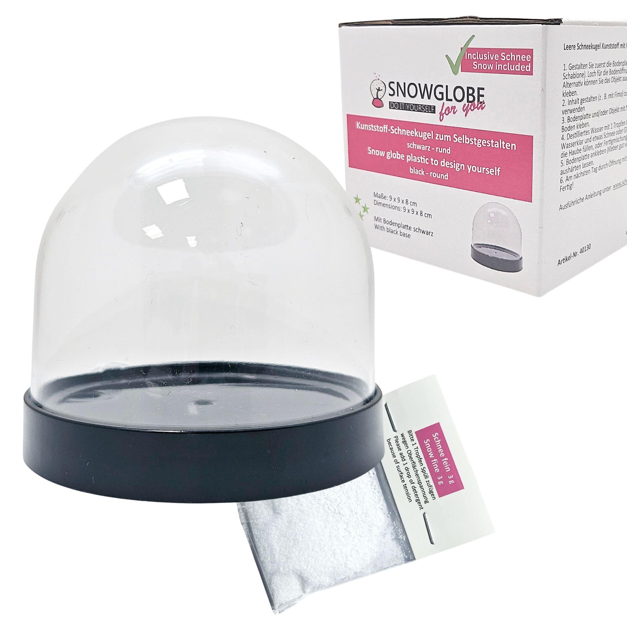 Snowglobe For You - Do It Yourself Unisex Black Craft Set Diy Snow Globe For Fimo With 1 X Snow | Do It Yourself Snow Globe Set Plastic | Round Shape 86 X 75 Mm | Base | 40130
