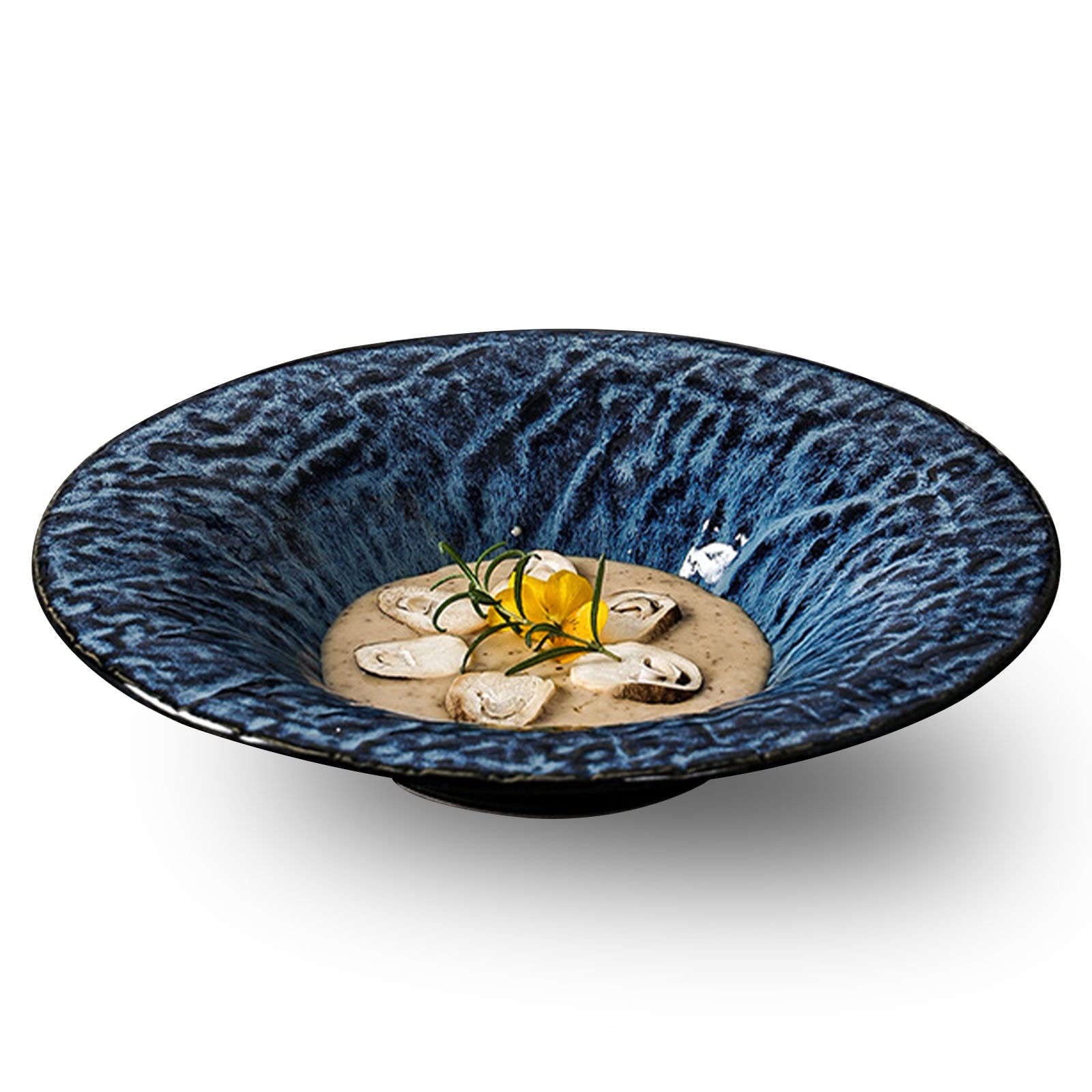 Ensaladera De Cerámica Grande, Ensaladera De Pasta Azul Apilable, Plato De Ensalada para Servir-azul-20x20x4.5cm